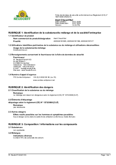 Azet CHAUXVITALE Sicherheitsdatenblatt 2026-01 fr-FR