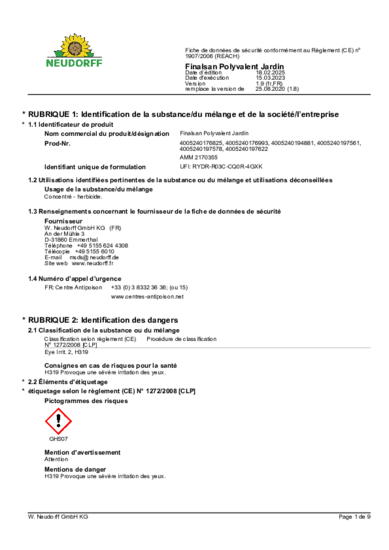 Finalsan Polyvalent Jardin Anti-Mousses Gazon Sicherheitsdatenblatt 2025-02 fr-FR