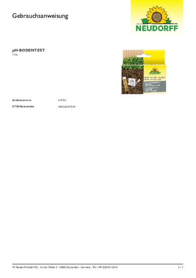 Test pH du sol Gebrauchsanweisung