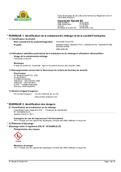 Insecticide Spruzit EC Pyrale du Buis Sicherheitsdatenblatt 2025-02 fr-FR