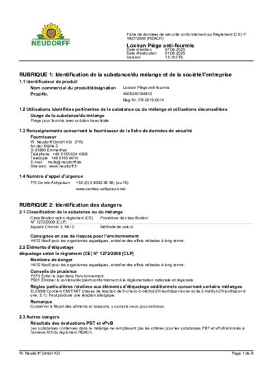 Loxiran Piège anti-fourmis Sicherheitsdatenblatt 2025-08 fr-FR