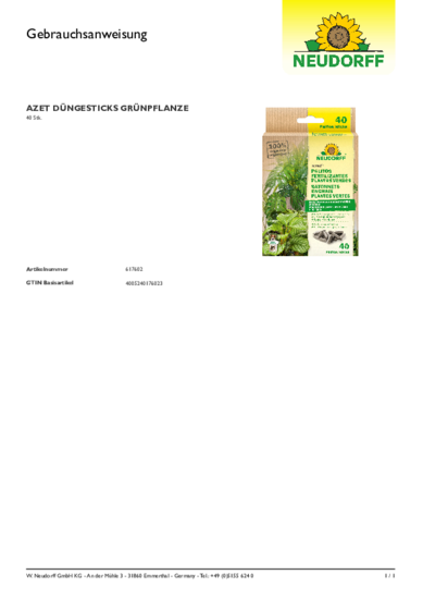 Azet BÂTONNETS ENGRAIS PLANTE SVERTES Gebrauchsanweisung