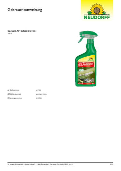Insecticide Spruzit AF Anti-Cochenilles Gebrauchsanweisung