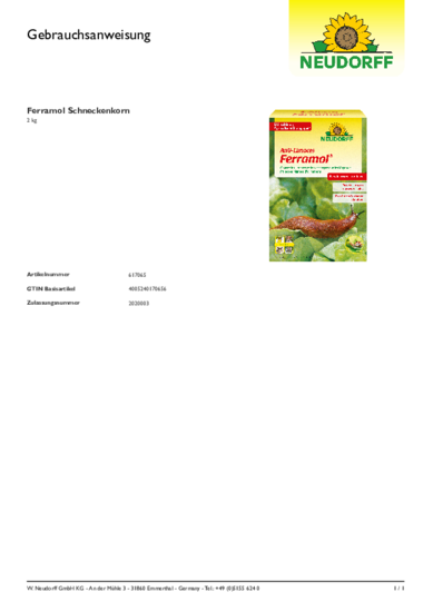 Anti-Limaces Ferramol Gebrauchsanweisung