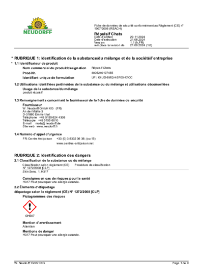 Répulsif Chats Sicherheitsdatenblatt 2024-11 fr-FR