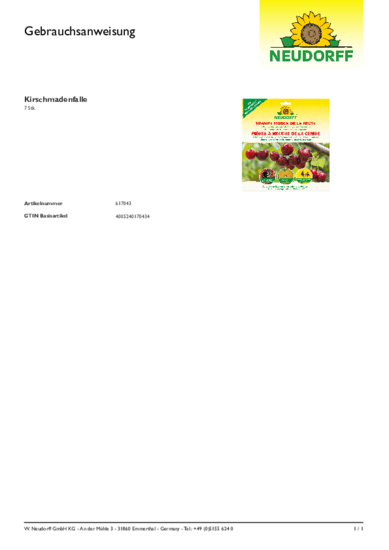 Pièges à Mouche de la cerise Gebrauchsanweisung