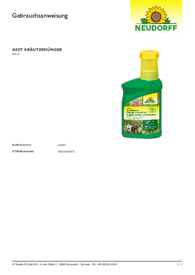 Azet Engrais plantes aromatiques Gebrauchsanweisung