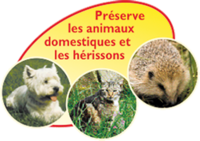 FR - Tierlogo, "Schont Haustiere und Igel"